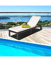 Gymax Patio Adjustable Rattan Recliner Chaise Lounge Chair w/ Cushion Wheels