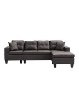 Modern Chaise Sectional Set with Cup Holder, 4-Seater (Chocolate Brown)