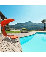 Gymax Patio Lounge Chair Chaise Outdoor w/ Steel Frame Cushion Canopy