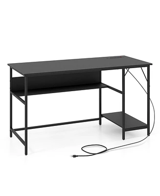 55 Inch Computer Desk with 4 Power Outlets and Cpu Stand