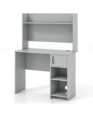 Home Office Desk with Raised Display Shelf and 2 Open Shelves