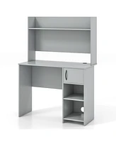 Home Office Desk with Raised Display Shelf and 2 Open Shelves