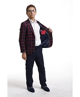 Elie Balleh Boys Navy Slim Fit Checkered Sports Coat