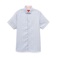 Elie Balleh Big Boys Blue Printed Button-Down Slim Fit Shirt