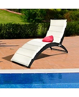 Gymax Foldable Rattan Wicker Chaise Lounge Chair w/ Cushion Patio Outdoor