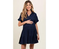 Pinkblush Maternity Navy Tiered Linen Dress