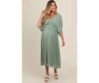 Pinkblush Maternity Light Olive Pleated V Neck Maxi Dress