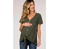 Pinkblush Maternity Light Olive Button Tie Front Top