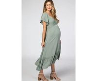 Pinkblush Maternity Light Olive Smocked V-Neck Midi Dress