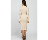 Pinkblush Maternity Beige Tie Front Sweater Midi Dress