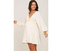 Pinkblush Maternity Beige Crochet Lace Button Front Dress