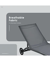 Gymax Outdoor Chaise Lounge Chair Adjustable Patio Recliner w/ Wheels