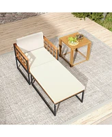 Gymax 2PCS Outdoor Chaise Lounge Chair Acacia Wood Heavy Duty 1200 lbs Weight Capacity