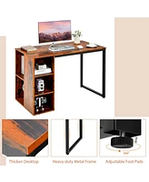 Computer Desk with 5 Side Shelves and Metal Frame