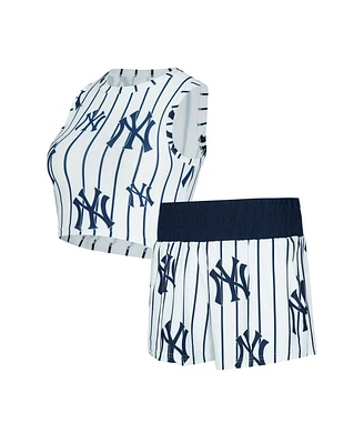 Concepts Sport Women's White New York Yankees Pinstripe Record Tank Short Set