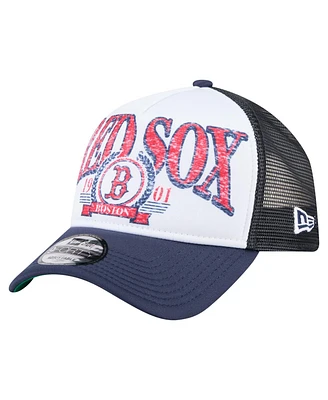 New Era Men's Navy Boston Red Sox Distressed 9FORTY A-Frame Adjustable Trucker Hat