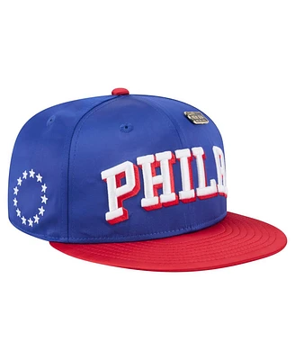 New Era Men's Royal/Red Philadelphia 76ers Throwback Satin Vintage Pin Two-Tone 59FIFTY Fitted Hat