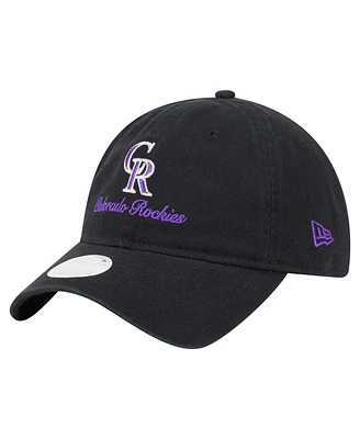 New Era Women's Black Colorado Rockies Preppy Team 9TWENTY Adjustable Hat