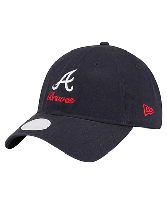 New Era Women's Navy Atlanta Braves Preppy Team 9TWENTY Adjustable Hat