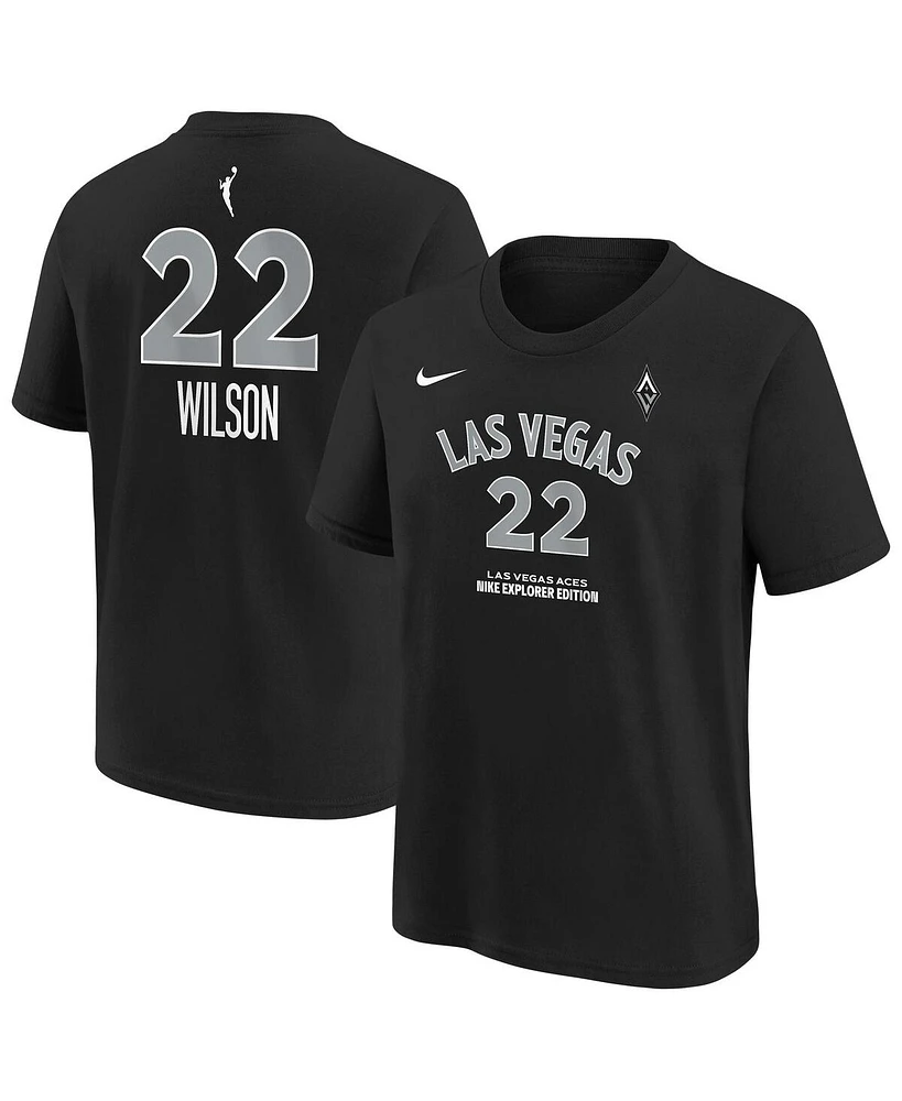 Nike Big Boys and Girls A'ja Wilson Black Las Vegas Aces Explorer Edition Name Number T-Shirt