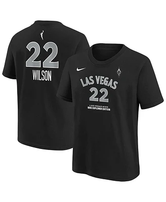 Nike Big Boys and Girls A'ja Wilson Black Las Vegas Aces Explorer Edition Name Number T-Shirt
