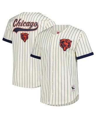 Mitchell & Ness Men's Cream Chicago Bears Vintage Logo Final Seconds Full-Button Mesh T-Shirt