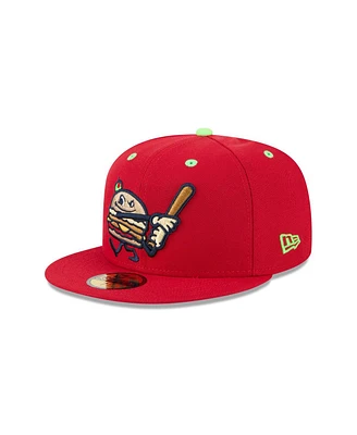 New Era Men's Red Akron RubberDucks theme Nights 59FIFTY Fitted Hat