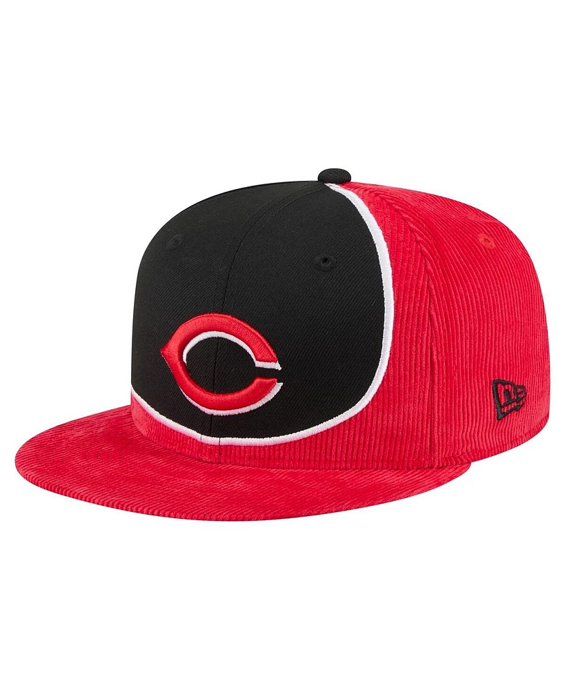 New Era Men's Red/Black Cincinnati Reds Retro Split Corduroy Snapback Hat