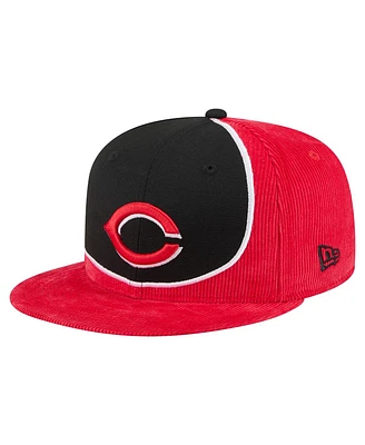 New Era Men's Red/Black Cincinnati Reds Retro Split Corduroy Snapback Hat
