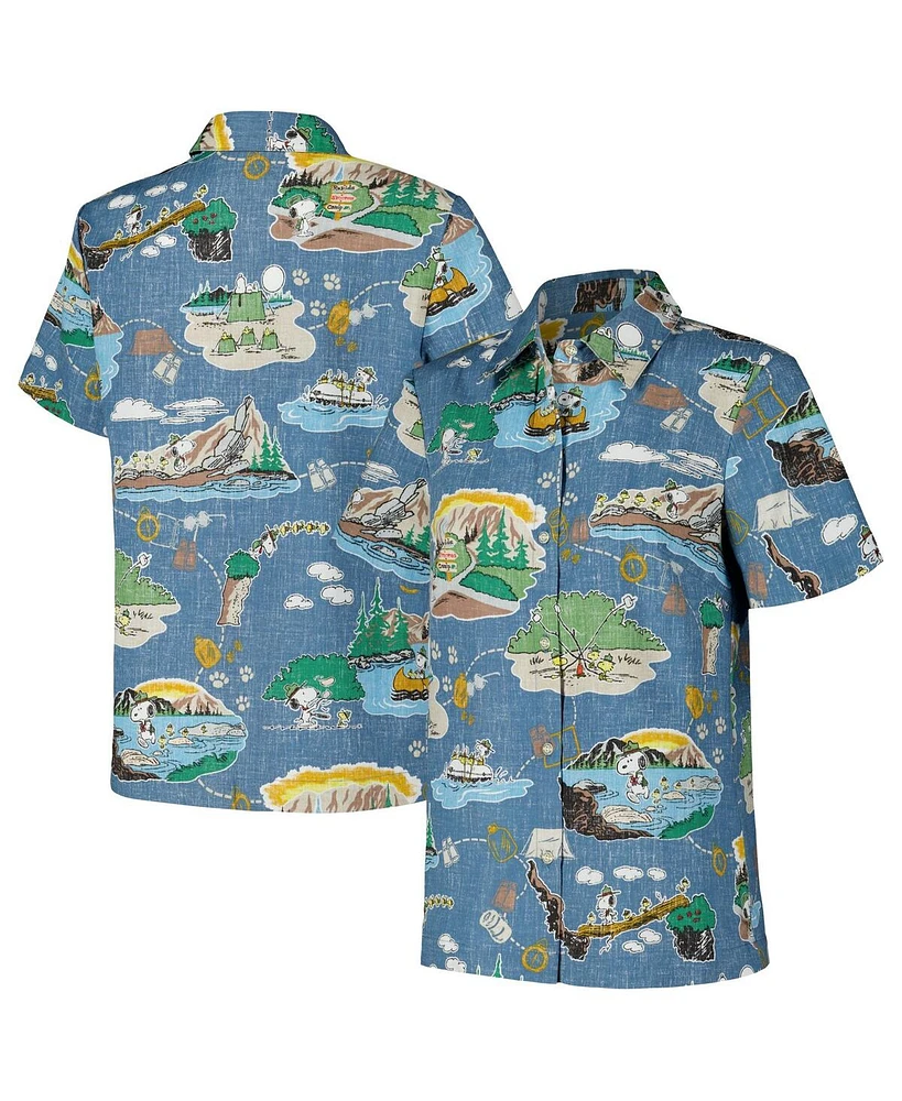 Reyn Spooner Women's Blue Peanuts Beagle Scouts 50th Anniversary Button-Up Shirt