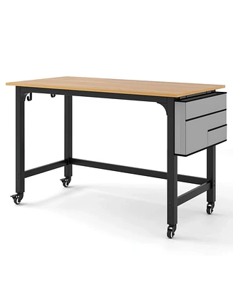 48 Inch Rolling Computer Desk with Metal Frame for Home Office