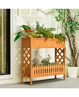 Gymax 2-Tier Raised Garden Bed Elevated Wood Planter Box for Vegetable Flower Herb