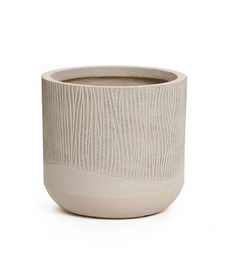 LuxenHome Tan 13.8-Inch Tall Round MgO Planter