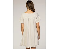 Pinkblush Maternity Beige Fringe Linen Dress