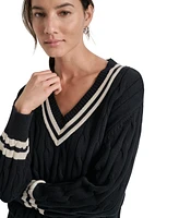 Dkny Sport Women's Cotton Cable Knit V-Neck Sweater