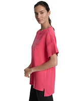 Dkny Sports Women's Rhinestone-Logo Drop-Shoulder T-Shirt