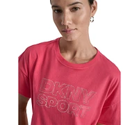 Dkny Sports Women's Rhinestone-Logo Drop-Shoulder T-Shirt