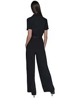 Karl Lagerfeld Paris Women's Button-Down Belted Jumpsuit