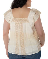 Liverpool Los Angeles Plus Chevron Stripe Flutter-Sleeve Square-Neck Blouse