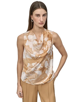 Dkny Petite Printed Sleeveless Cowlneck Top