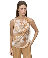 Dkny Petite Printed Sleeveless Cowlneck Top