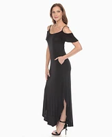 White Mark Women's Cold Shoulder Full Length Maxi Dress