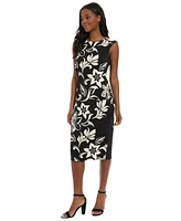 London Times Women's Jersey Placement-Print Midi Dress