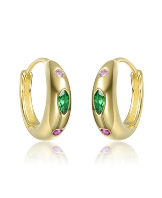 Kids 14K Gold Plated with Colored Cubic zirconia Hoop Earrings