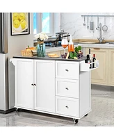 Kitchen Island 2-Door Storage Cabinet with Drawers and Stainless Steel Top