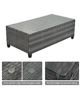 8 Piece Half-Moon Sectional Sofa Set with Rectangular Coffee Table & Removable Cushions