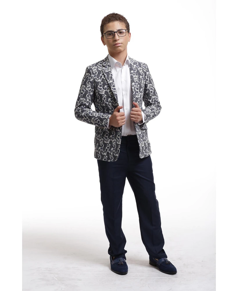 Elie Balleh Boys Navy Slim Fit Brocade Blazer
