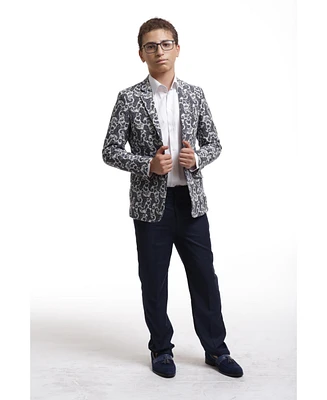 Elie Balleh Boys Navy Slim Fit Brocade Blazer
