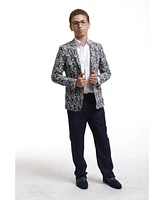 Elie Balleh Boys Navy Slim Fit Brocade Blazer