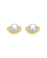 Kids 14K Gold Plated with White Pearl Shell Stud Earrings